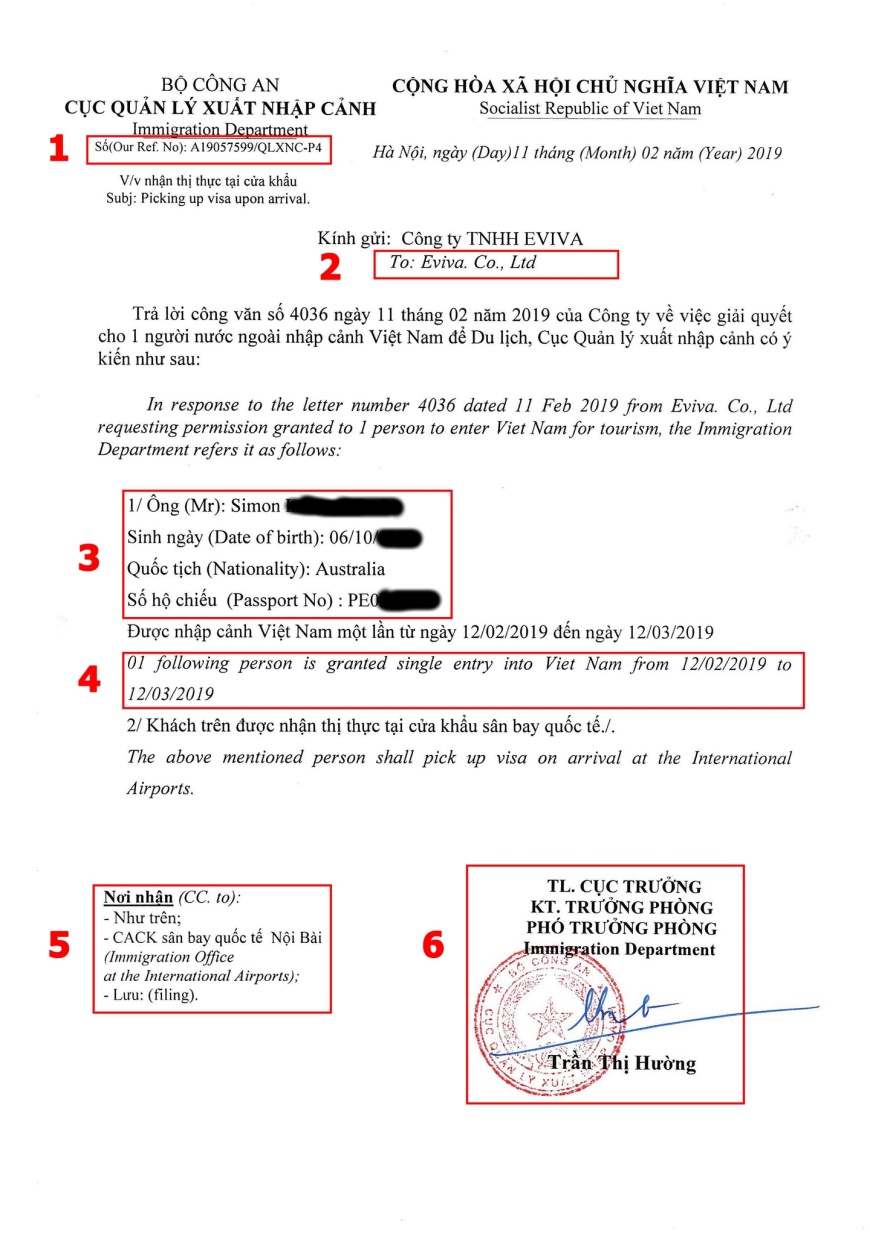Vietnam visa approval letter