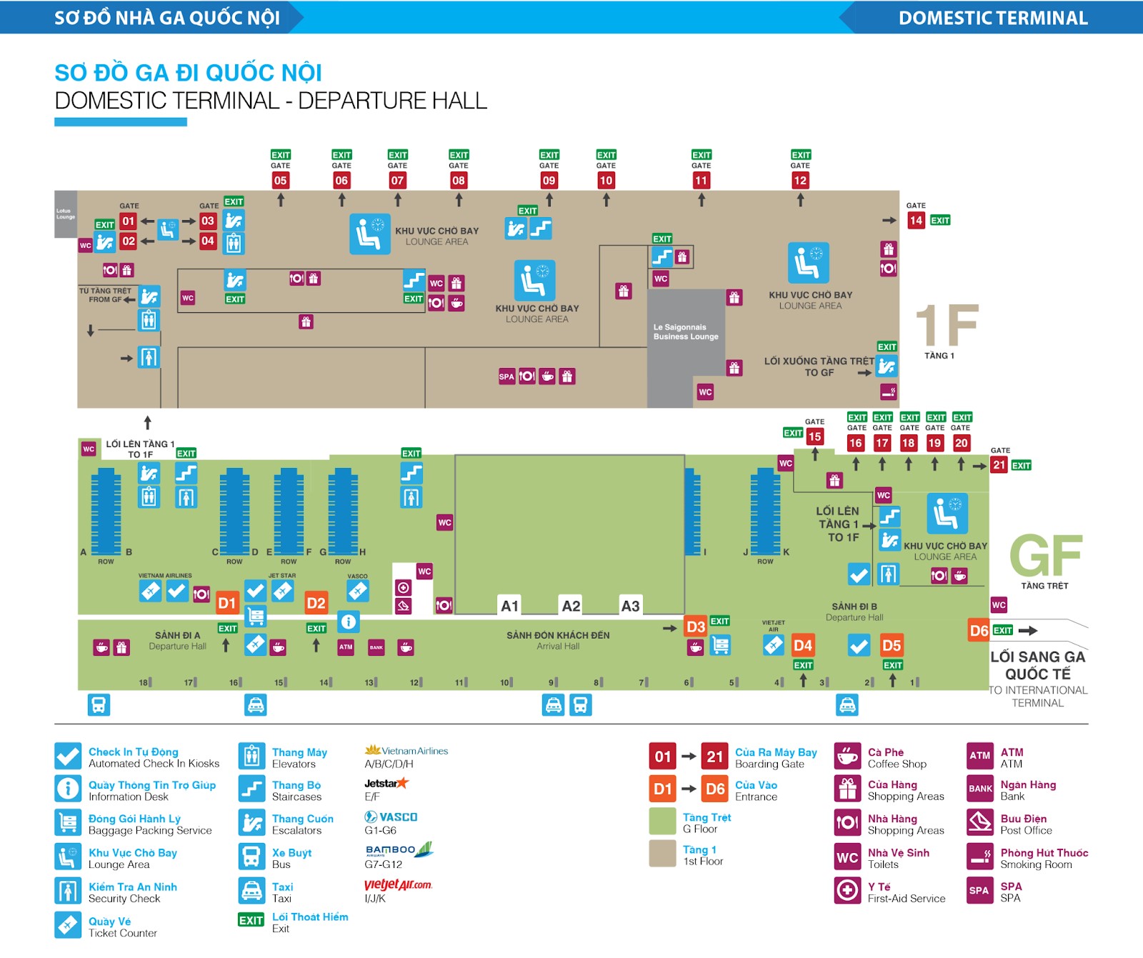 Map of Domestic Terminal - Departure Hall 