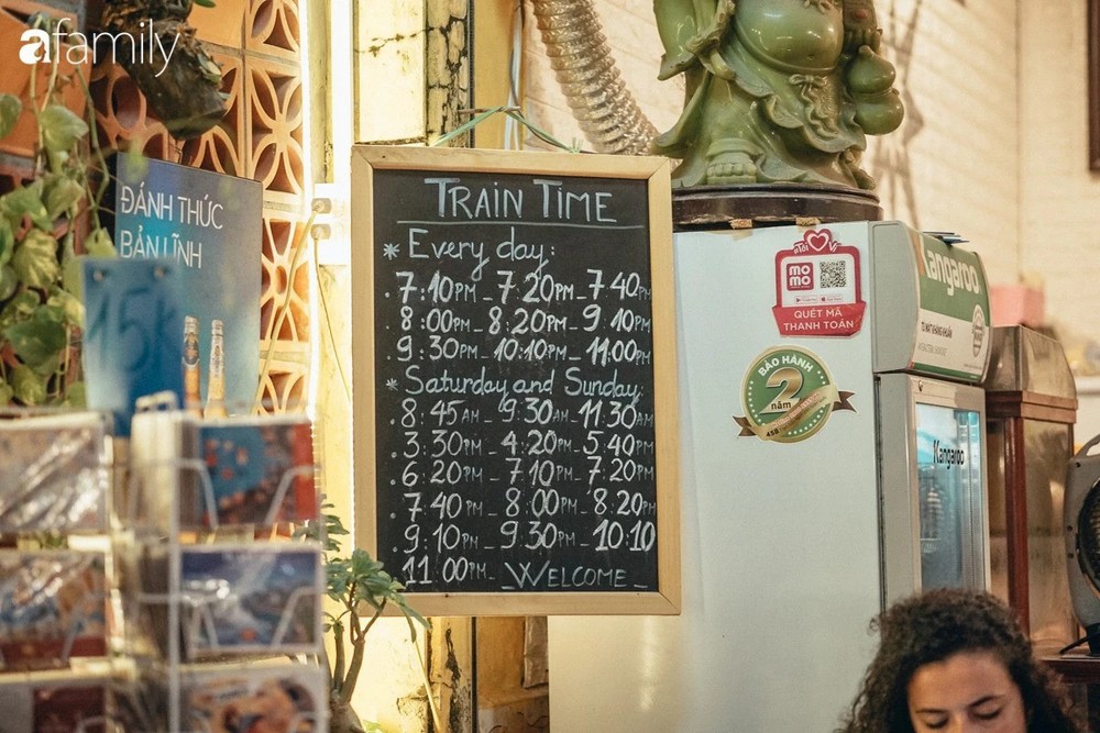 A board showcases Train Schedule at local coffee shops